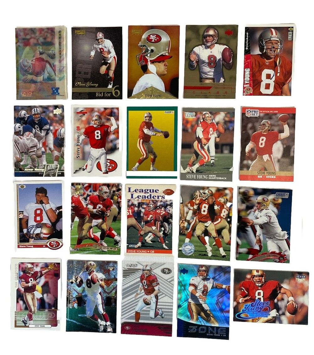 Steve Young Lot Of 20 Different Football Cards Base & Inserts 49ers BYU HOF